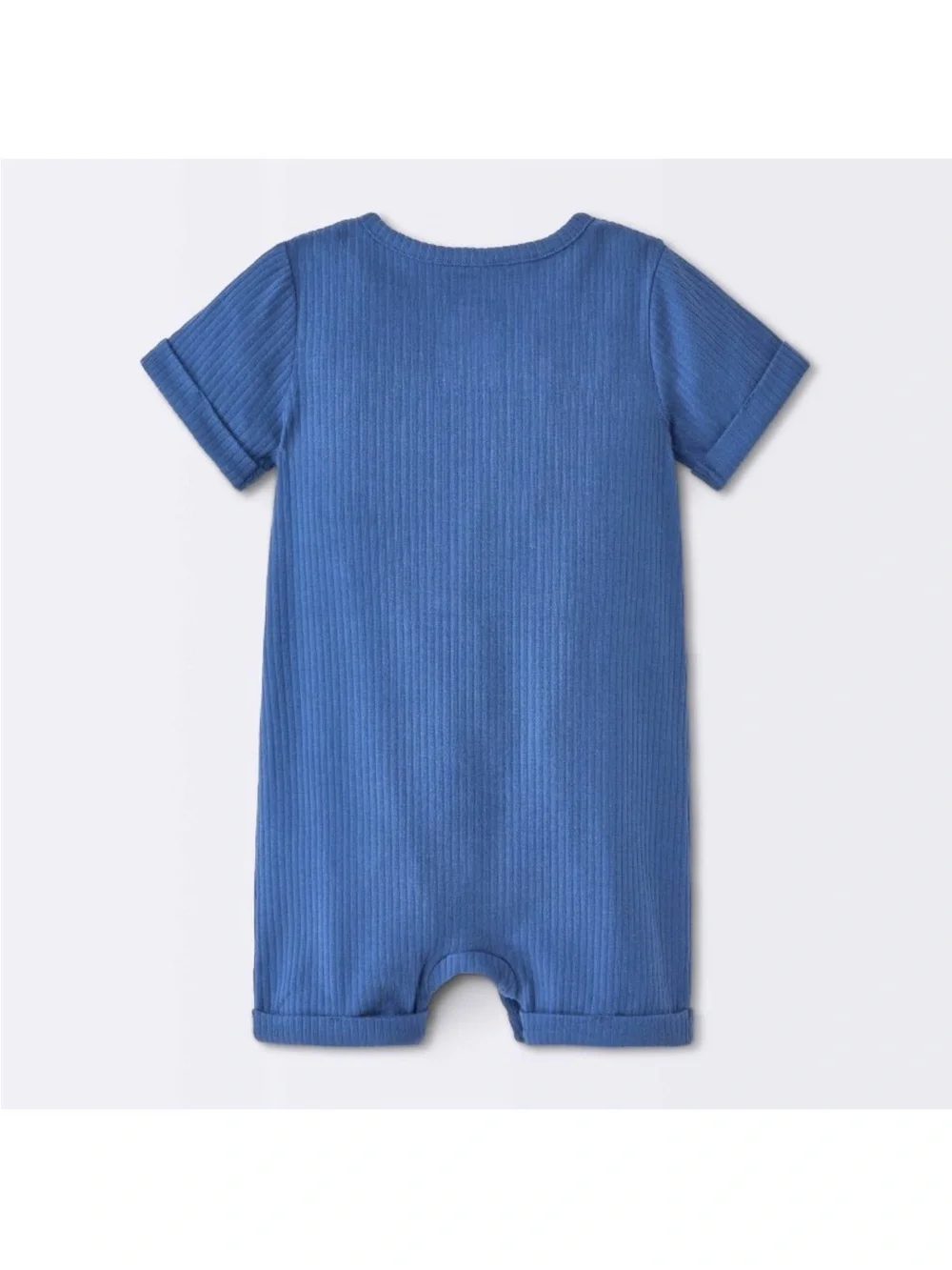 Blue Ribbed Baby Romper with Sun Pocket